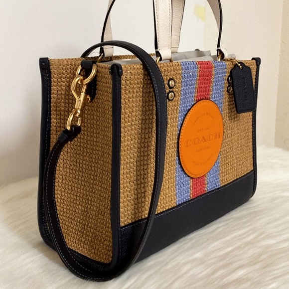 Coach Multicolor Woven Straw Satchel with Leather Trim - Picture 2 of 10